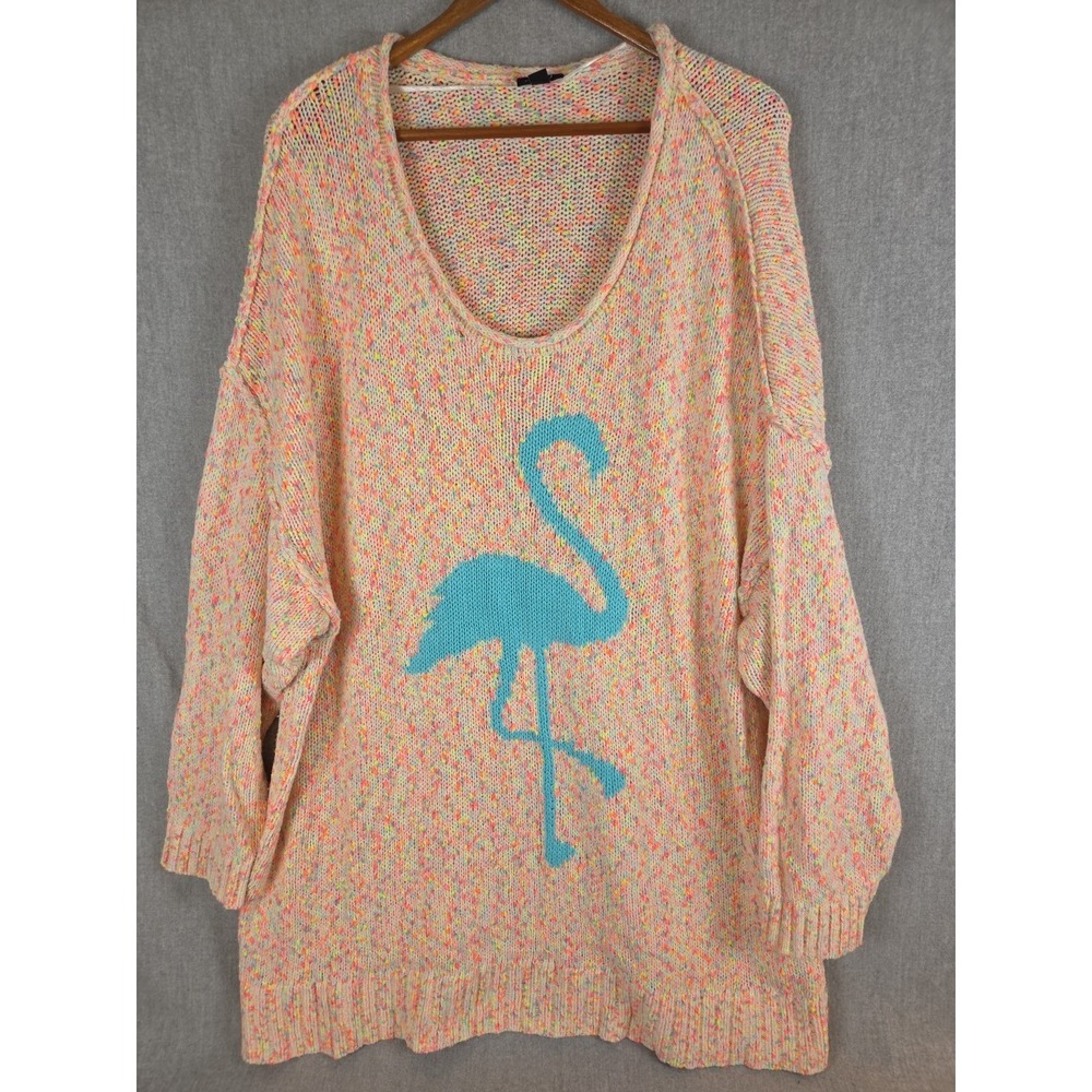 Torrid Womens 4 Flamingo Sweater Confetti Knit Colorful Beach Whimsy Cottagecore